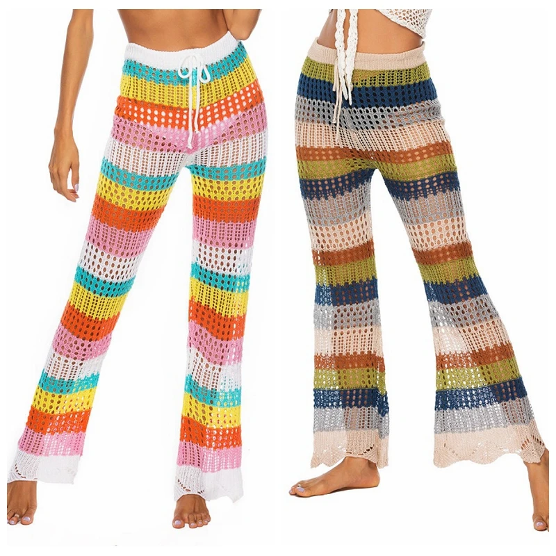 2019 Crochet striped Beach cover up flare pants sexy women hollow out knitted Bikini bathing suit cover ups long pants Beachwear
2019 Crochet striped Beach cover up flare pants sexy women hollow out knitted Bikini bathing suit cover ups long pants Beachwear