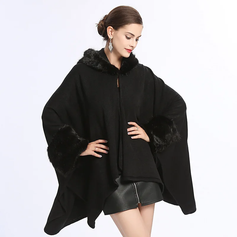 2018 Fashion Women Winter Capes Faux Fur Collar Knitted Open Stitch Poncho Long Sleeve Cardigan Thick Warm Cloak Coat With Hat
2018 Fashion Women Winter Capes Faux Fur Collar Knitted Open Stitch Poncho Long Sleeve Cardigan Thick Warm Cloak Coat With Hat