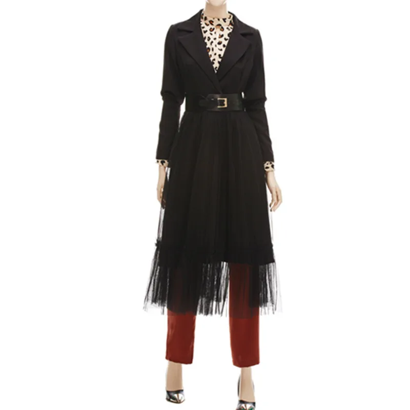 JSXDHK Autumn Women Midi Blazer Dress Runway Black Patchwork Mesh Noeched Collar Dress Korean Long Sleeve Slim Width Belt Dress
JSXDHK Autumn Women Midi Blazer Dress Runway Black Patchwork Mesh Noeched Collar Dress Korean Long Sleeve Slim Width Belt Dress