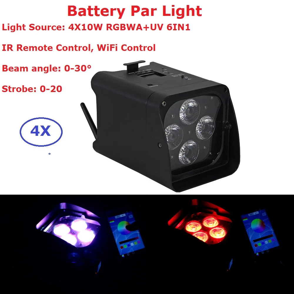 4Pcs/Lot American DJ Par 4X10W RGBWA-UV 6 Colors Led Wireless Battery Par Light 0-30 Degree Beam Angle IR Remote/WiFi Control
4Pcs/Lot American DJ Par 4X10W RGBWA-UV 6 Colors Led Wireless Battery Par Light 0-30 Degree Beam Angle IR Remote/WiFi Control