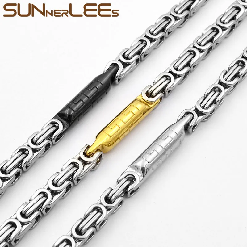 Ожерелье SUNNERLEES из нержавеющей стали с шириной звена 6 мм, геометрической византийской плетени и покрытием серебристого цвета с золотым напылением, для мужчин и женщин, модель SC18 N.