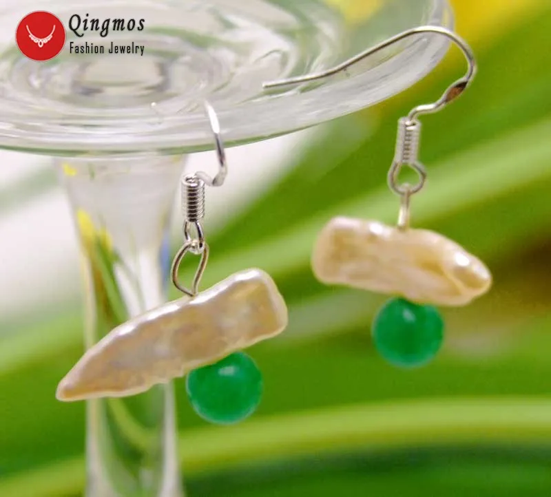 Qingmos Natural 12-15mm Pink Freshwater Biwa Pearl Earrings for Women with 6mm Round Green Jades Beads Dangle Hook Earring-ea467
Qingmos Natural 12-15mm Pink Freshwater Biwa Pearl Earrings for Women with 6mm Round Green Jades Beads Dangle Hook Earring-ea467