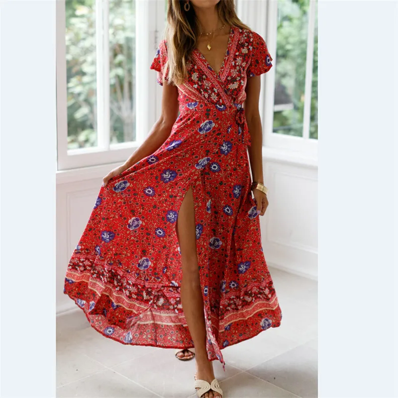 Женское платье летнее Модное Длинное Платье макси с цветочным принтом хлопковое