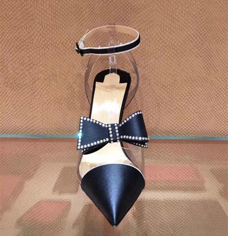 Sexy Women PVC Transparent Leather Close Pointed Toe Sandals Fashion Butterfly Knot Crystal Decoration High Thin Heel Shoes
Sexy Women PVC Transparent Leather Close Pointed Toe Sandals Fashion Butterfly Knot Crystal Decoration High Thin Heel Shoes