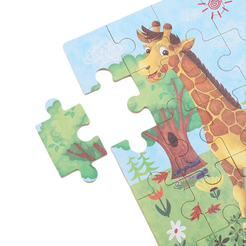 4 In 1 Puzzle Iron Box Cartoon Animal Wooden Toy Baby Educational Toy children's Jigsaw Puzzle