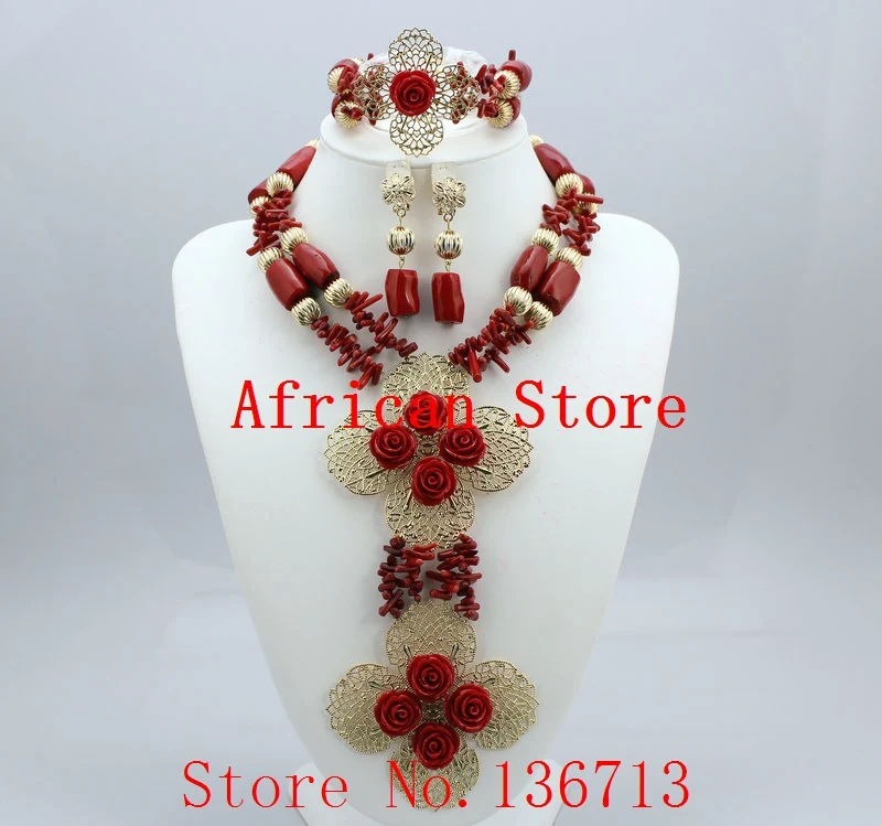 Latest Coral Gold African Wedding Beads Jewelry Set African Nigerian Coral Beads Jewelry Set Dubai Gold Bridal Jewelry Set R653