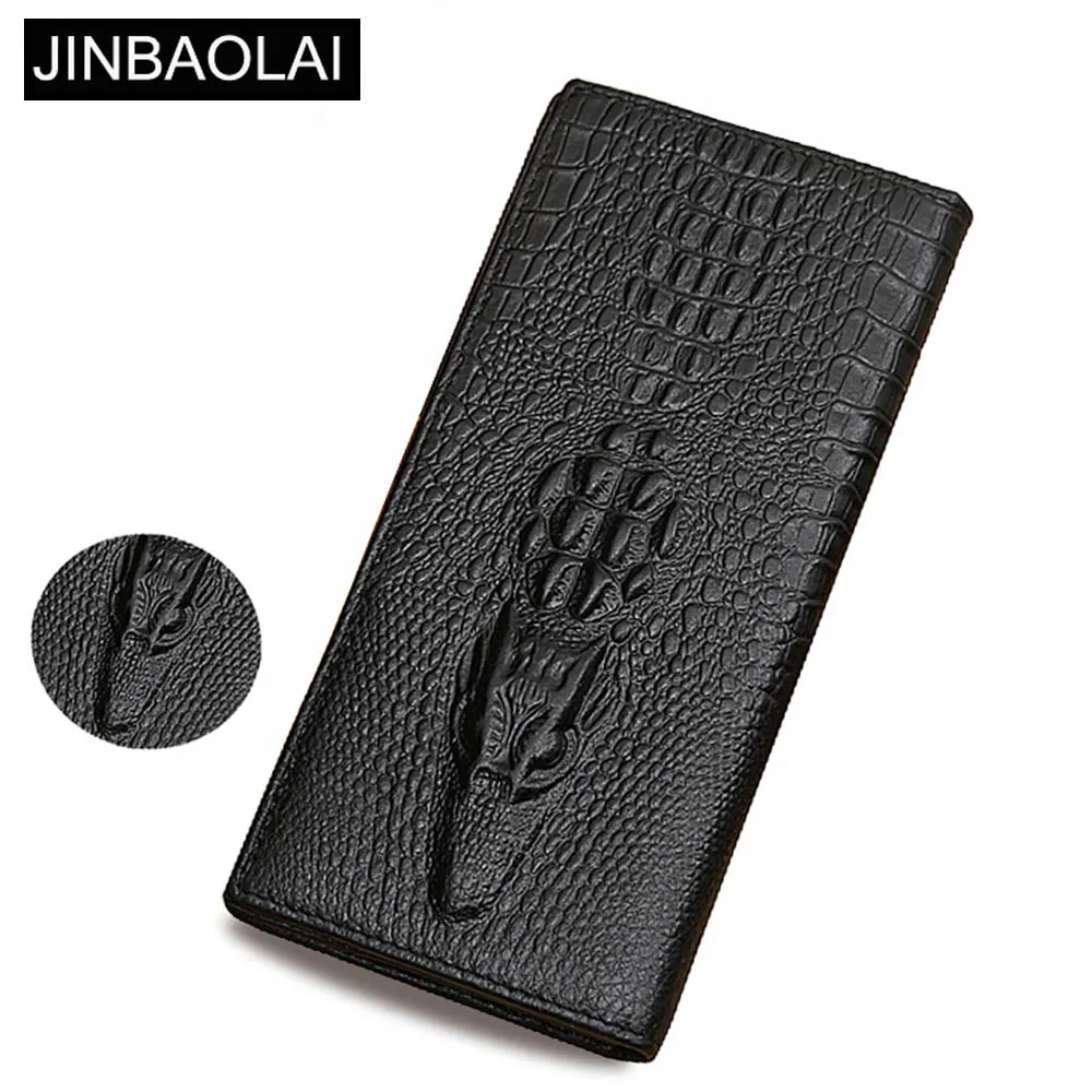 Длинный мужской кошелек JINBAOLAI из натуральной коровьей кожи Европейский бумажник