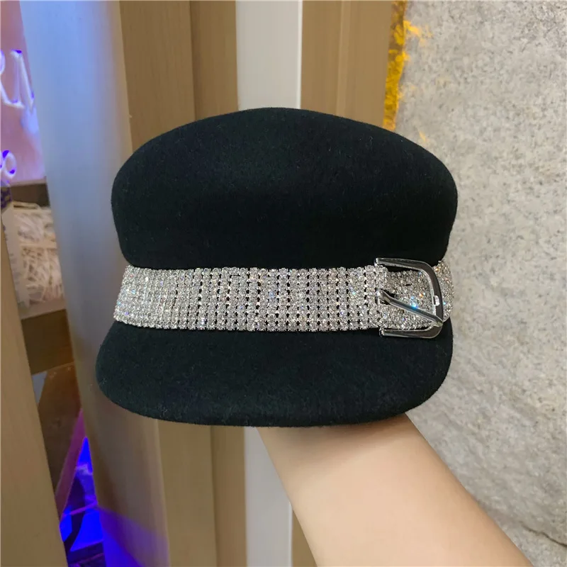 01906-yuchun-black wool warm Rhinestone ribbon belt lady VISORS cap women octagon hat
01906-yuchun-black wool warm Rhinestone ribbon belt lady VISORS cap women octagon hat