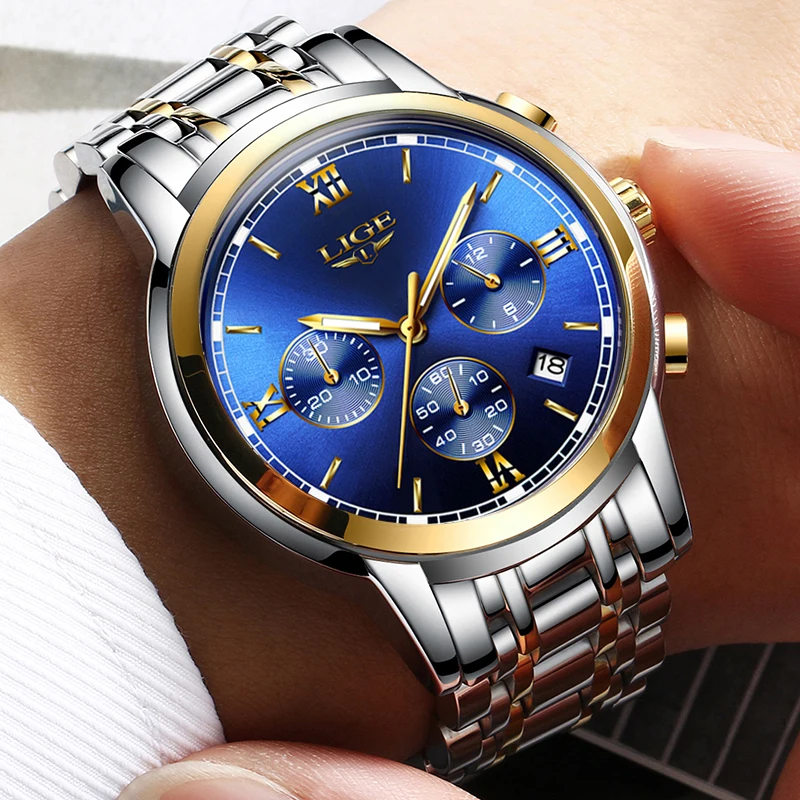 Часы Reloj LIGE Мужские кварцевые брендовые Роскошные модные деловые спортивные