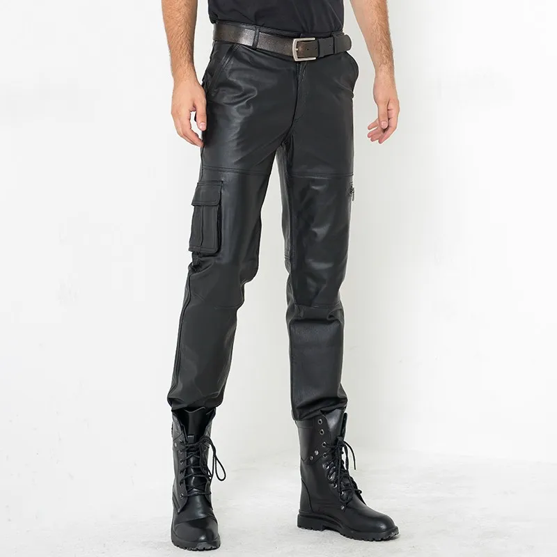 Мужские Модные осенние повседневные брюки Calca Masculina из натуральной кожи уличная