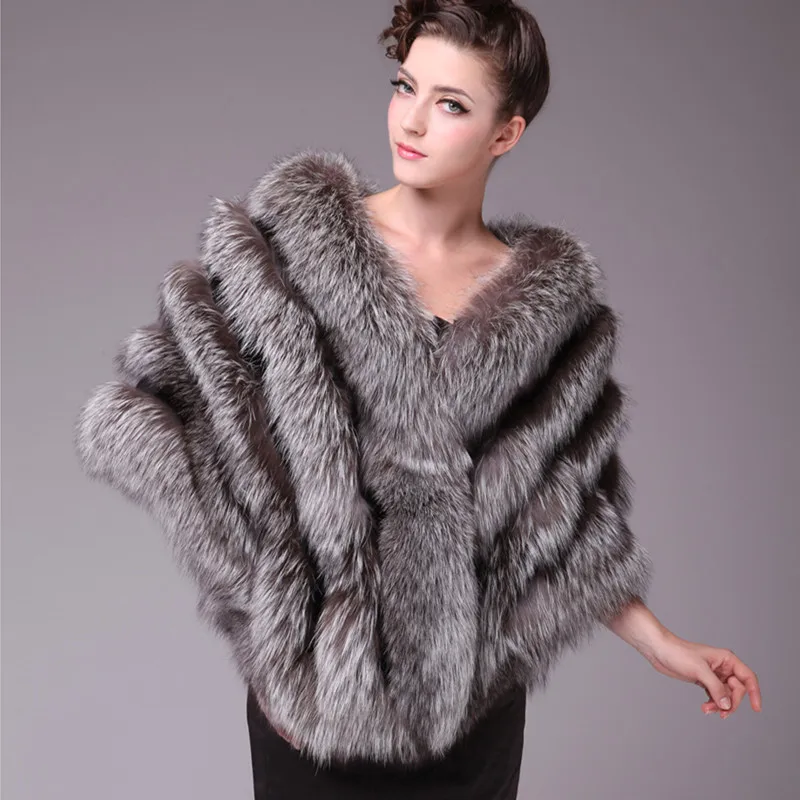 Autumn Winter Ladies' Real Natural Silver Fox Fur Shawls Women Fur Pashmina Wraps Wedding Bridal Capes VF0557
Autumn Winter Ladies' Real Natural Silver Fox Fur Shawls Women Fur Pashmina Wraps Wedding Bridal Capes VF0557
