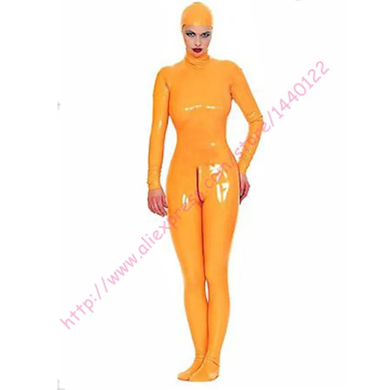 Women orange full cover latex bodysuit but no gloves and the hood with open face plus size Jumpsuit Customize Service
Women orange full cover latex bodysuit but no gloves and the hood with open face plus size Jumpsuit Customize Service