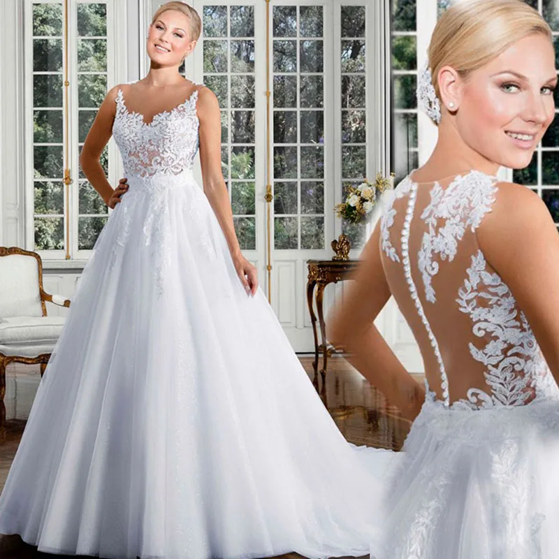 Eightale Vintage Wedding Dress O-Neck Appliques Bridal Dress Lace Buttons Illusion Back Plus Size Wedding Gowns Free Shipping
Eightale Vintage Wedding Dress O-Neck Appliques Bridal Dress Lace Buttons Illusion Back Plus Size Wedding Gowns Free Shipping