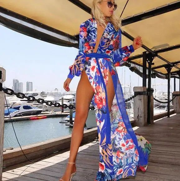 women sheer maxi dress elegant Beach Pool Wrap Split Long evening party dress Chiffon V-neck full sleeve print floral dress
women sheer maxi dress elegant Beach Pool Wrap Split Long evening party dress Chiffon V-neck full sleeve print floral dress