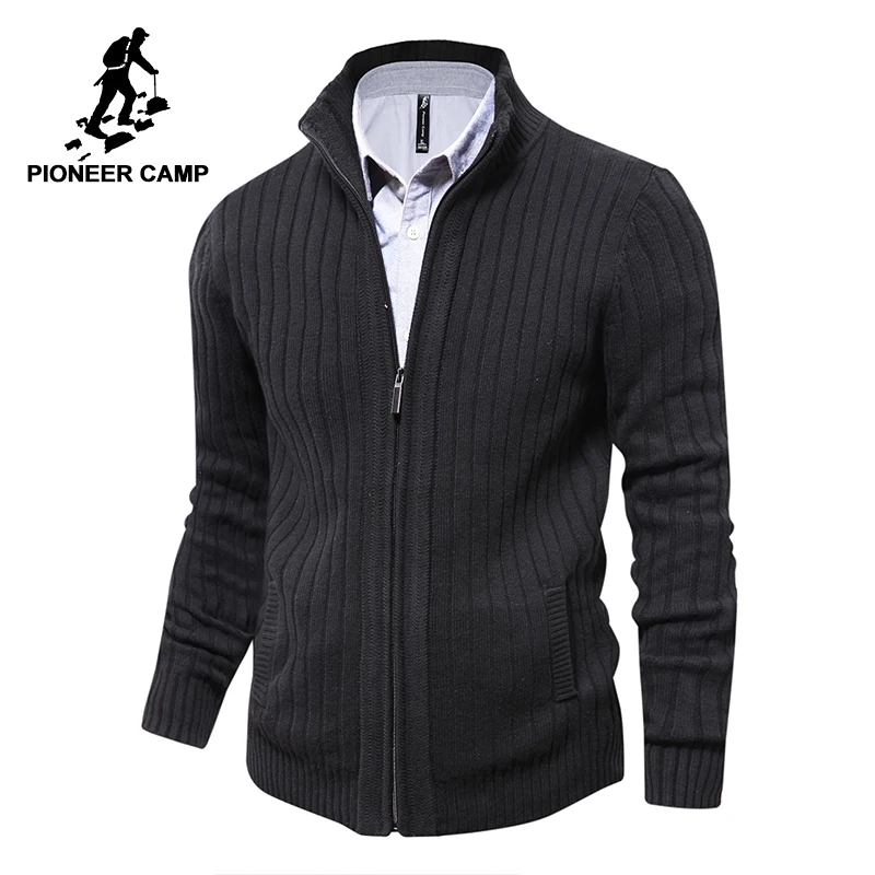 Мужской однотонный кардиган Pioneer Camp теплый Приталенный на молнии модель 566307A