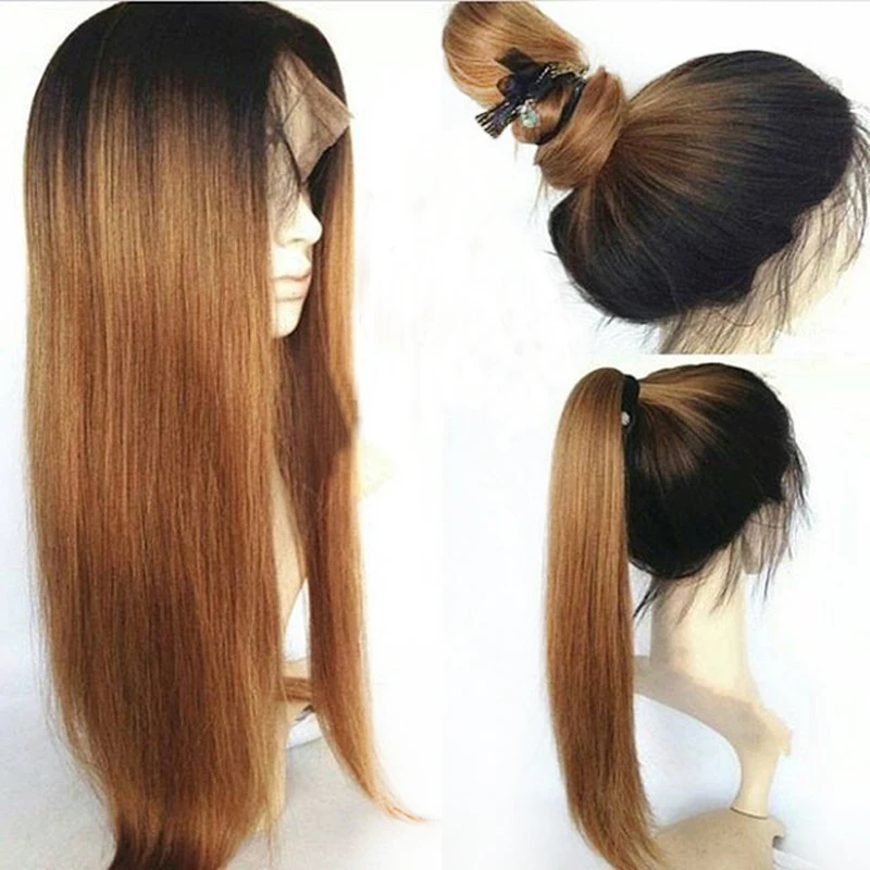 Фото Цветной парик 13X6 из натуральных волос с эффектом омбре длинный прямой для