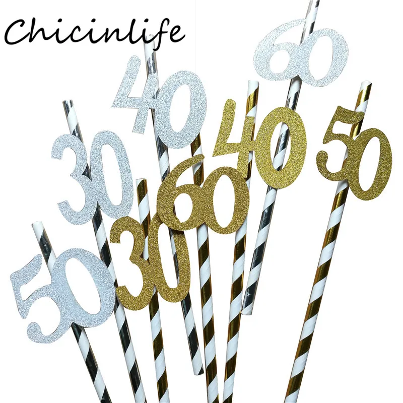 10 шт., Золотая/Серебристая соломка Chicinlife с цифрами 30/40/50/60 лет для питья, для взрослых, товары для украшения на день рождения, годовщину
10 шт., Золотая/Серебристая соломка Chicinlife с цифрами 30/40/50/60 лет для питья, для взрослых, товары для украшения на день рождения, годовщину