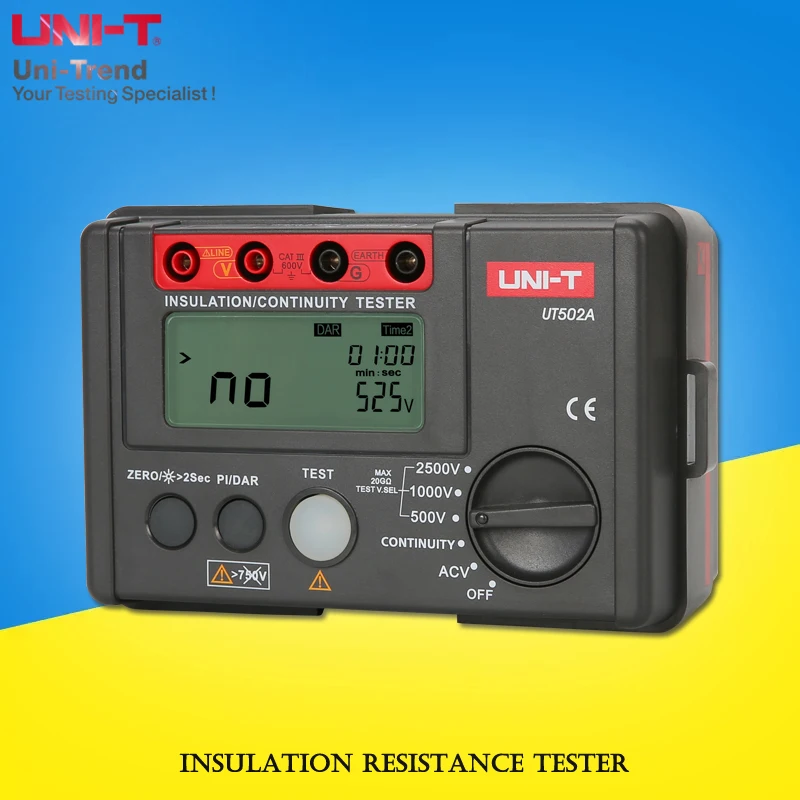 UNI-T UT502A Insulation Resistance Tester; 2500V digital megohmmeter/AC voltage measurement/LCD backlight/automatic discharge
UNI-T UT502A Insulation Resistance Tester; 2500V digital megohmmeter/AC voltage measurement/LCD backlight/automatic discharge