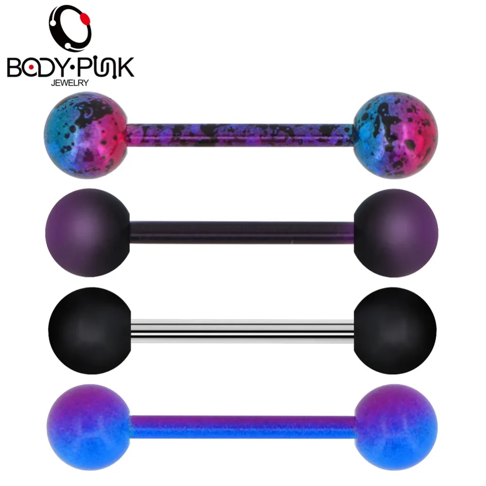 Body Punk Tongue Piercing Stainless Steel 14G Tongue Rings Barbell Purple Black Splatter Tongue Barbell Jewelry for Women
Body Punk Tongue Piercing Stainless Steel 14G Tongue Rings Barbell Purple Black Splatter Tongue Barbell Jewelry for Women