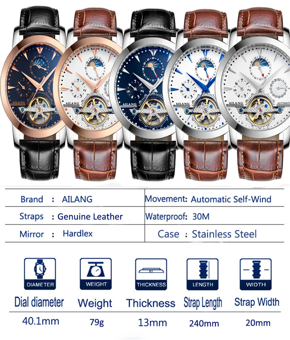 AILANG Mens Tourbillon Mechanical Watches Top Brand Luxury Genuine Leather Waterproof Watch Men Business Automatic Wristwatches
AILANG Mens Tourbillon Mechanical Watches Top Brand Luxury Genuine Leather Waterproof Watch Men Business Automatic Wristwatches