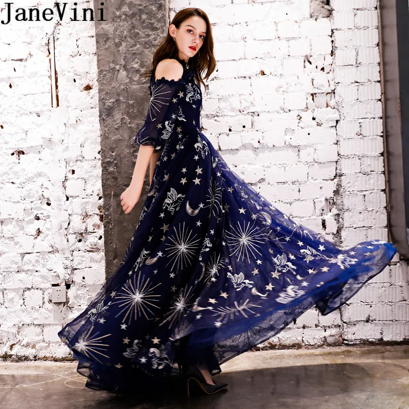 JaneVini Gorgeous Navy Blue Starry sky Prom Party Dress for Weddings With Sleeves A Line Bridesmaid Dresses Long Formal Dinner
JaneVini Gorgeous Navy Blue Starry sky Prom Party Dress for Weddings With Sleeves A Line Bridesmaid Dresses Long Formal Dinner
