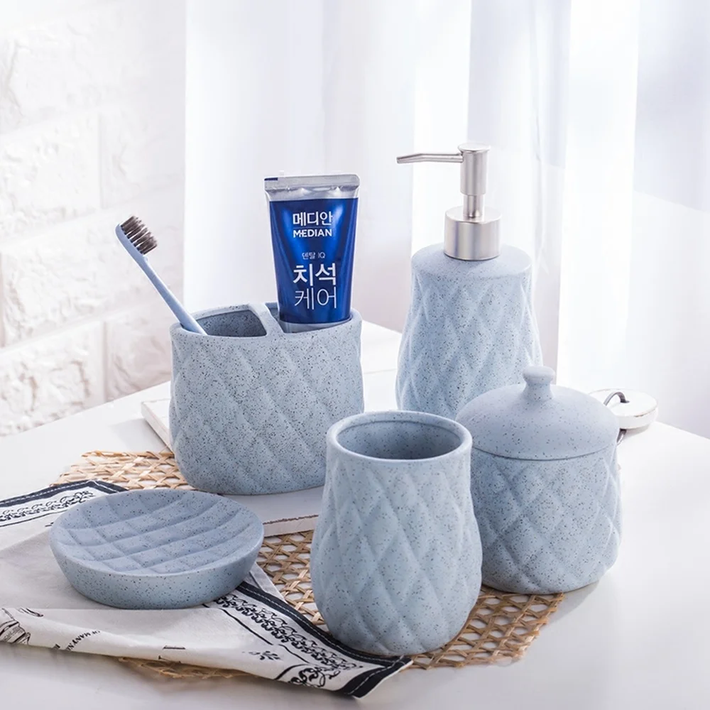 Simple creative European ceramic bathroom five-piece bathroom accessories kit wash cup gift set wash set LO871037
Simple creative European ceramic bathroom five-piece bathroom accessories kit wash cup gift set wash set LO871037