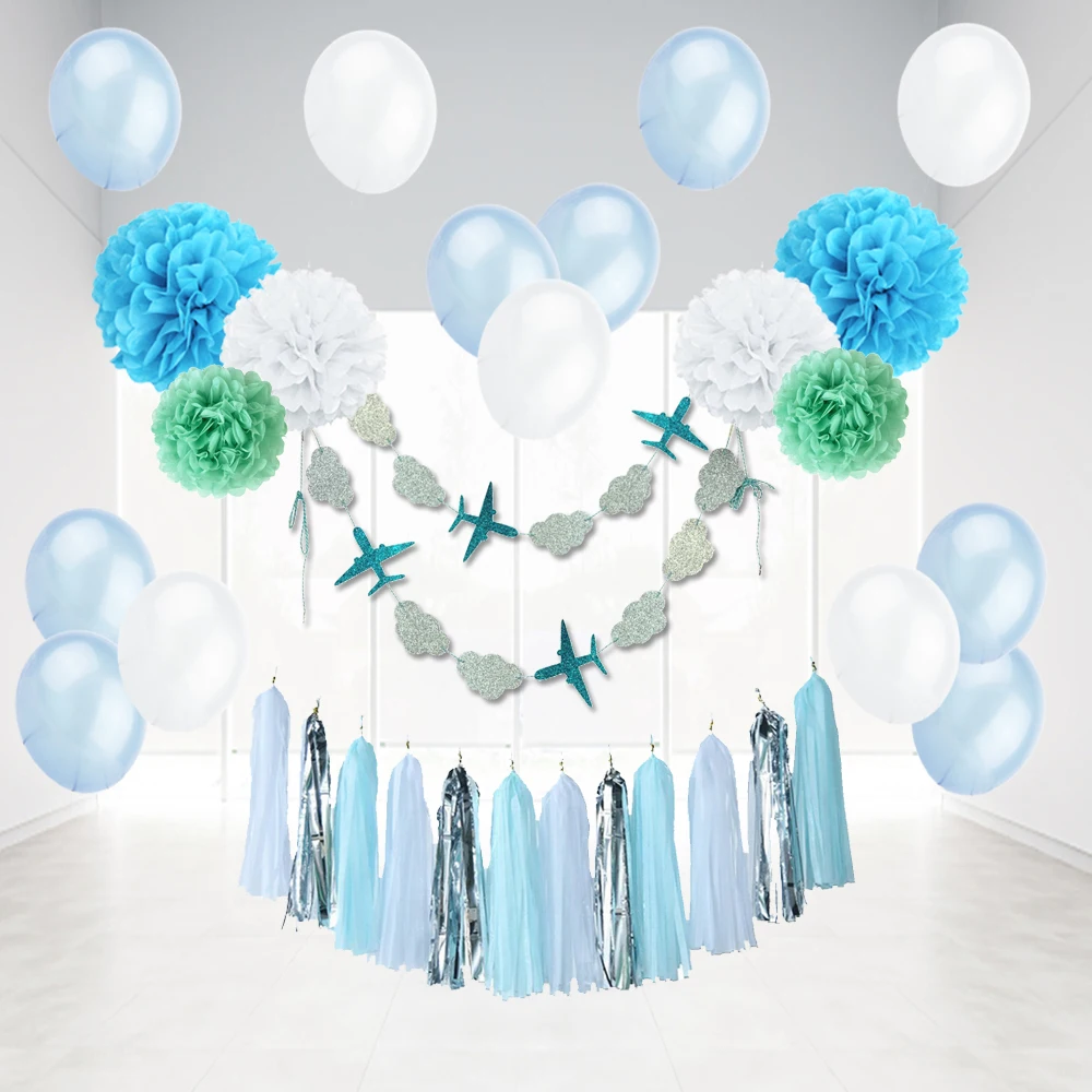 Фото Набор из 35 мультиков синий декор для вечеринки самолет облако гирлянда шар