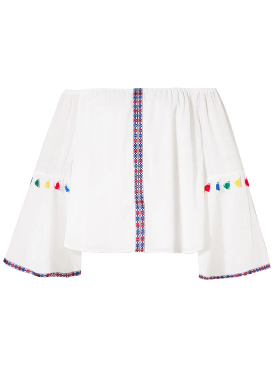 Bohemian Chiffon Shirt Ethnic Style Slash Neck Flare Sleeve Tops Beach Women's Summer Beach Elegant Women's Blouses Tops
Bohemian Chiffon Shirt Ethnic Style Slash Neck Flare Sleeve Tops Beach Women's Summer Beach Elegant Women's Blouses Tops