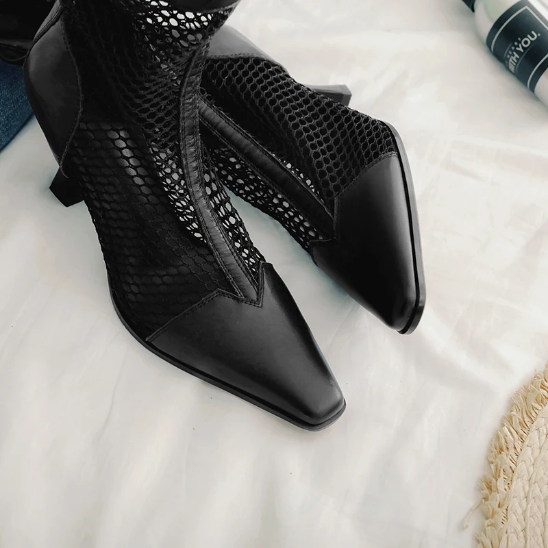 Women's genuine leather mesh patchwrok high heel pointed toe elegant ladies short ankle boots brand designer sexy black shoes
Women's genuine leather mesh patchwrok high heel pointed toe elegant ladies short ankle boots brand designer sexy black shoes