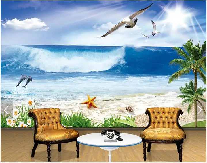 3D photo wallpaper custom 3d wall mural wallpaper Coconut palm beach dolphins gull landscape paintings 3d living room decoration
3D photo wallpaper custom 3d wall mural wallpaper Coconut palm beach dolphins gull landscape paintings 3d living room decoration