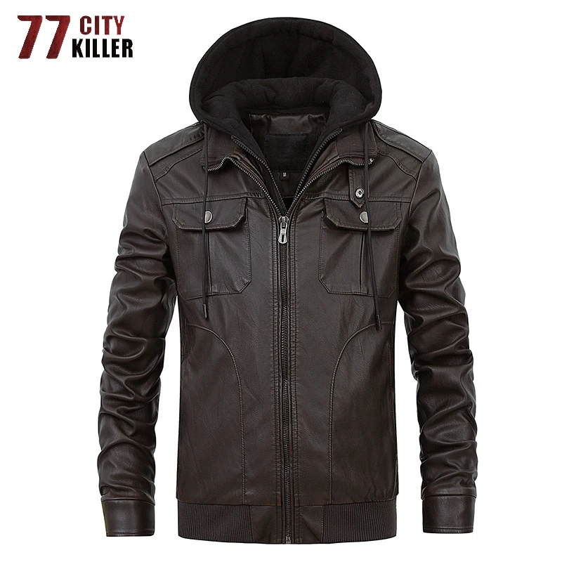 High Quality Hooded Leather Jacket Men Motorcycle Winter Fleece Liner Warm PU Leather Jackets Male Multi-pocket jaqueta de couro
High Quality Hooded Leather Jacket Men Motorcycle Winter Fleece Liner Warm PU Leather Jackets Male Multi-pocket jaqueta de couro
