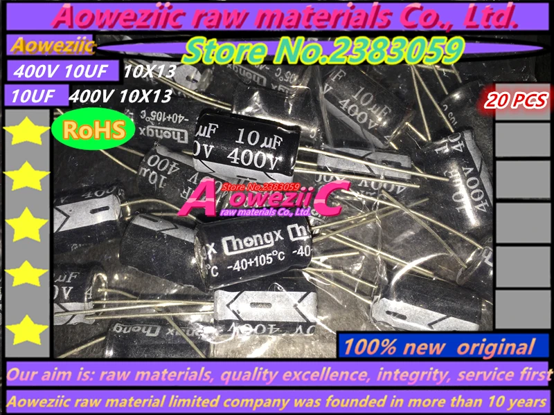 Aoweziic 20 PCS 400V 10UF 10X13 high temperature resistant electrolytic capacitor 10UF 400V 10X13
Aoweziic 20 PCS 400V 10UF 10X13 high temperature resistant electrolytic capacitor 10UF 400V 10X13