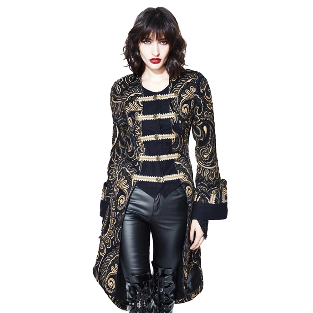 Devil Fashion Punk Standing Collar Jacket With Embroidered Flowers Steampunk Women Gothic Retro Brown With gold Halloween Coats
Devil Fashion Punk Standing Collar Jacket With Embroidered Flowers Steampunk Women Gothic Retro Brown With gold Halloween Coats