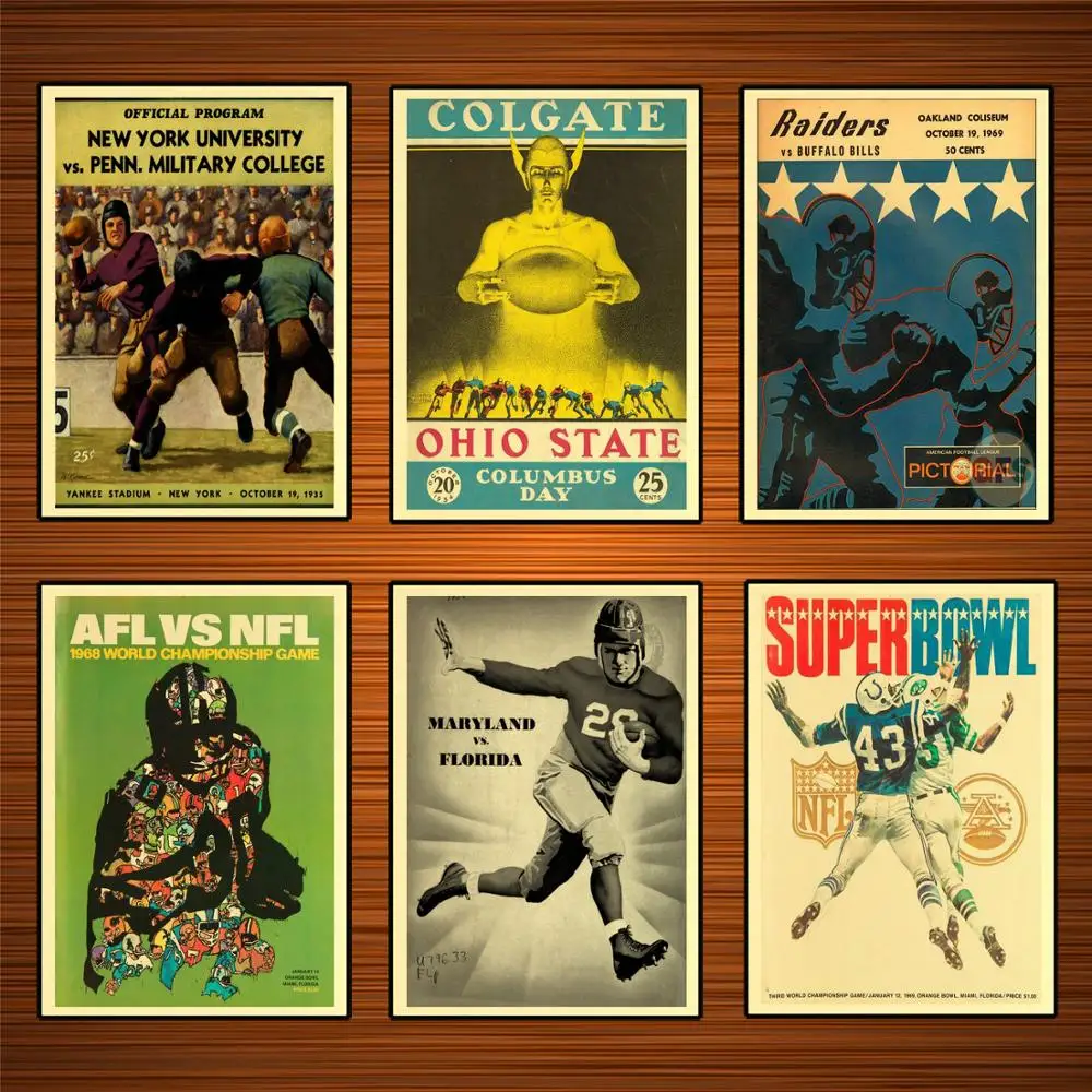 Винтажные 1960s Американский Футбол Спортивные рекламные плакаты Raiders vs Buffalo Bill