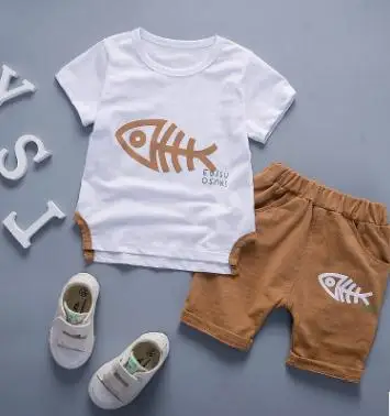 Short Sleeved Children's Clothing Set Boys Tracksuits 2019 Summer Cotton T-shirt+shorts 2Pcs/set for Baby Girls 1 2 3 Year | Детская