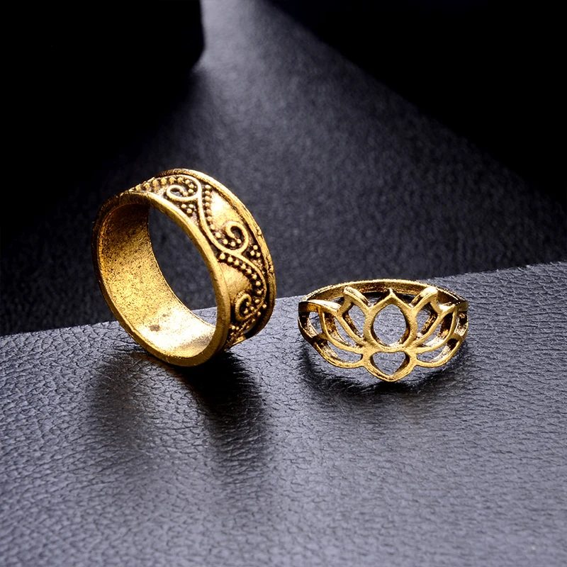 16 Pcs/Set Personality Women Ring Set Turtle Elephant Drops Openwork Lotus Geometric Crystal Gold Silver Color Jewelry | Украшения и