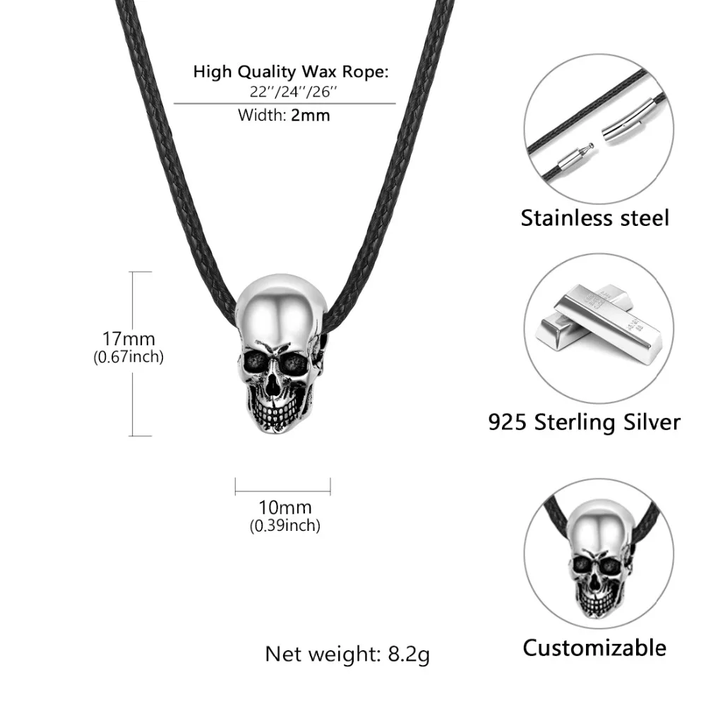 Kpop 925 Sterling Silver Skull Skeleton Charm Punk Rock Jewelry Wax Rope Twiste Chain Skull Head Pendant Necklace for Men P6527
Kpop 925 Sterling Silver Skull Skeleton Charm Punk Rock Jewelry Wax Rope Twiste Chain Skull Head Pendant Necklace for Men P6527