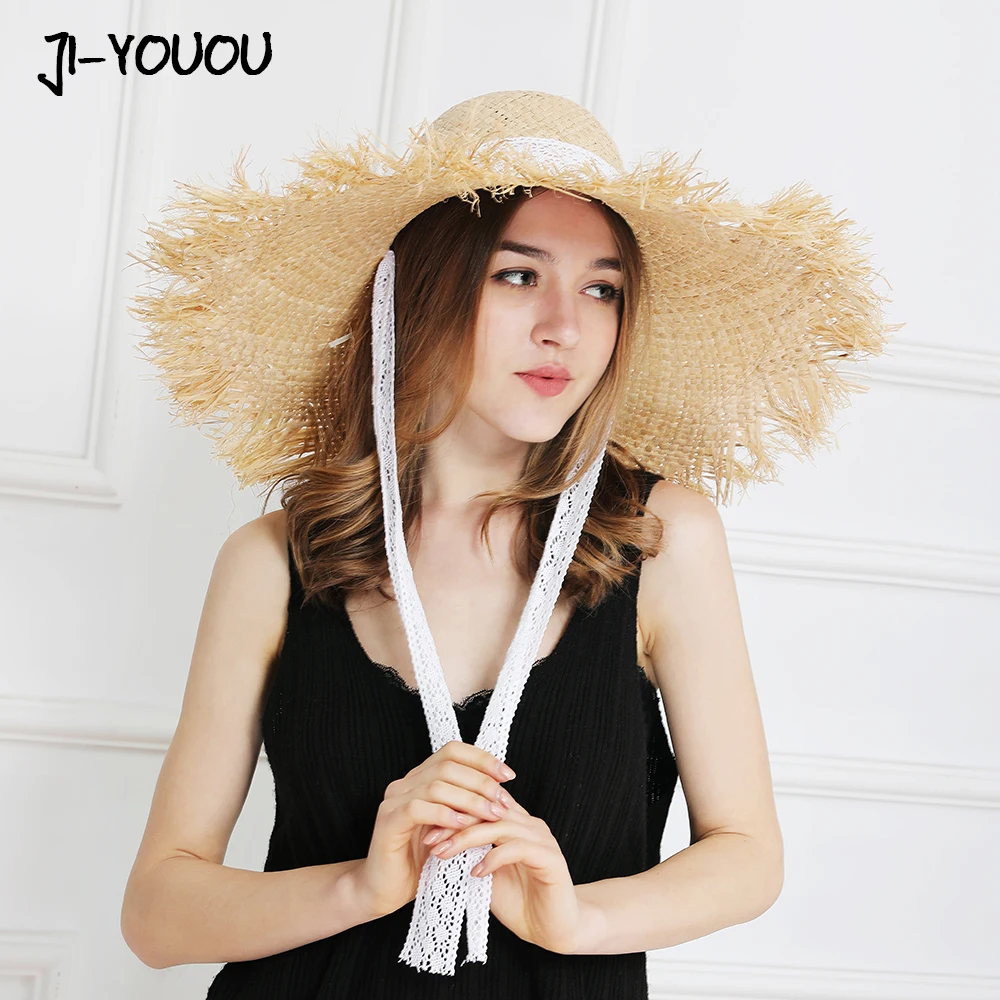 Женская соломенная шляпа JIYOUOU летняя пляжная с бантом на ремешке складная для