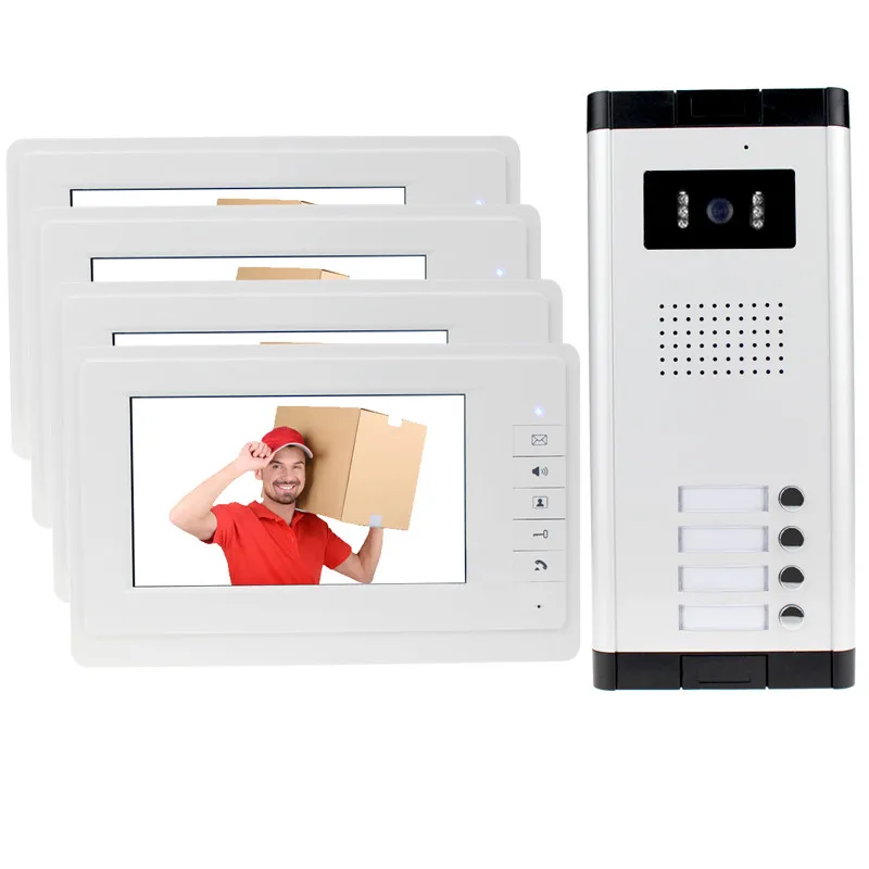 Новый 7 "TFT LCD видео домофон дверной звонок Система 4 монитора экраны + 1 наружная