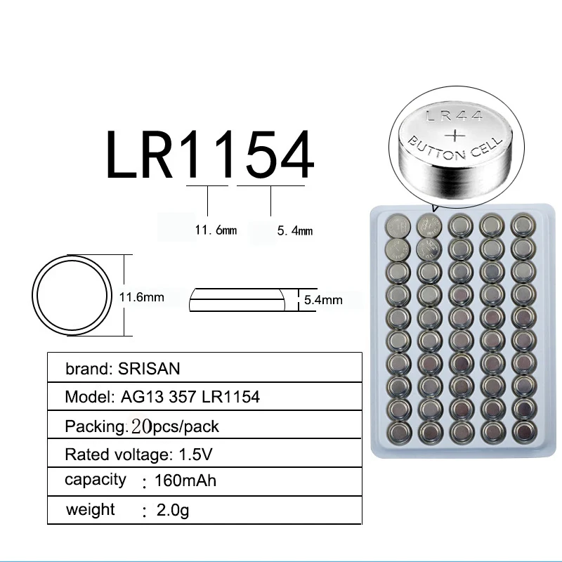 Фото GTF 20 шт. 1 5 в Кнопочная батарея LR44 357A A76 303 AG13 SR44SW SP76 L1154 RW82 RW42 щелочная для часов