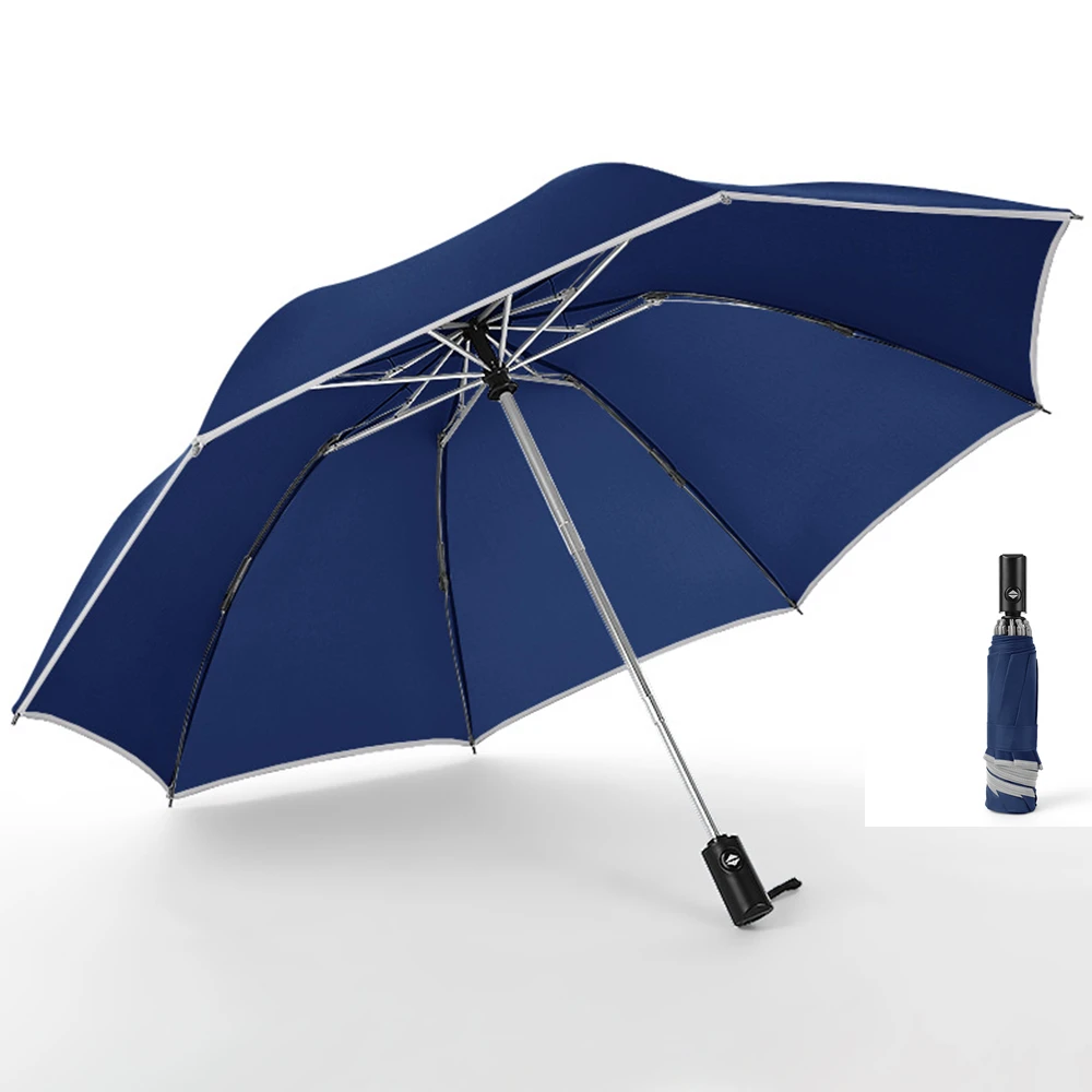 Reflective Strip 8K 190T Pongee Fully automatic Umbrella Sun 3 Folding Fiberglass Strong Windproof Rain For Women Men Travel
Reflective Strip 8K 190T Pongee Fully automatic Umbrella Sun 3 Folding Fiberglass Strong Windproof Rain For Women Men Travel