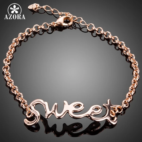Азора уникальный дизайн розовое золото Цвет с Sweet Letter браслет для модных девочек