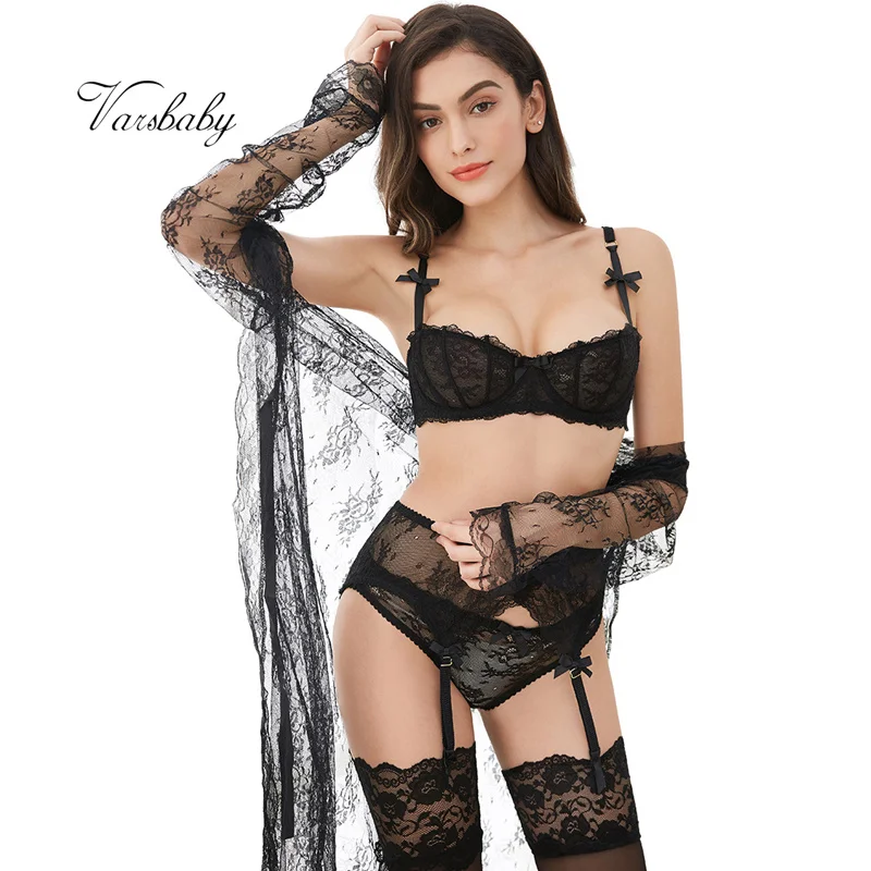 Varsbaby sexy floral lace unlined half cup plus size bra set bra+panties+garter+stockings+robe+thongs 6 pcs for ladies
Varsbaby sexy floral lace unlined half cup plus size bra set bra+panties+garter+stockings+robe+thongs 6 pcs for ladies