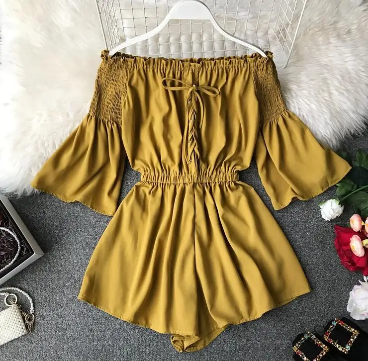 Women's summer elastic bust slash neck Playsuits Lady's sexy off shoulder Wide leg shorts Jumpsuits TB1303
Women's summer elastic bust slash neck Playsuits Lady's sexy off shoulder Wide leg shorts Jumpsuits TB1303