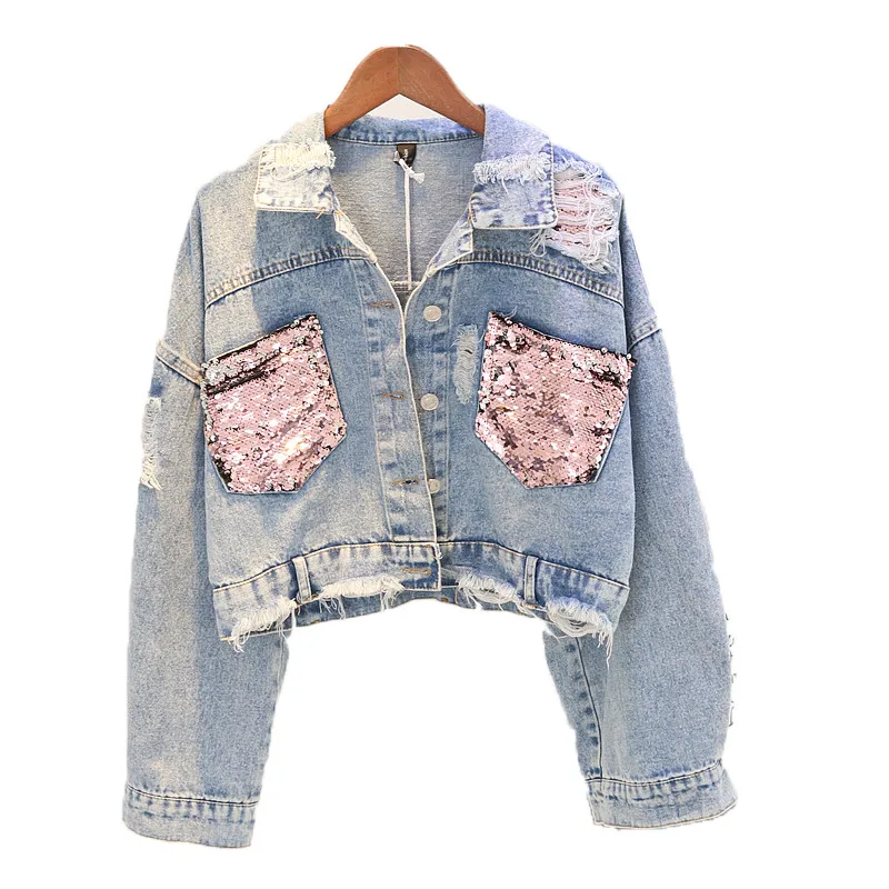 High Quality Hole Jean Jacket Women 2019 New Spring Short Sequin Denim Jacket Splice Female Autumn Bomber Jackets Outerwear R822
High Quality Hole Jean Jacket Women 2019 New Spring Short Sequin Denim Jacket Splice Female Autumn Bomber Jackets Outerwear R822