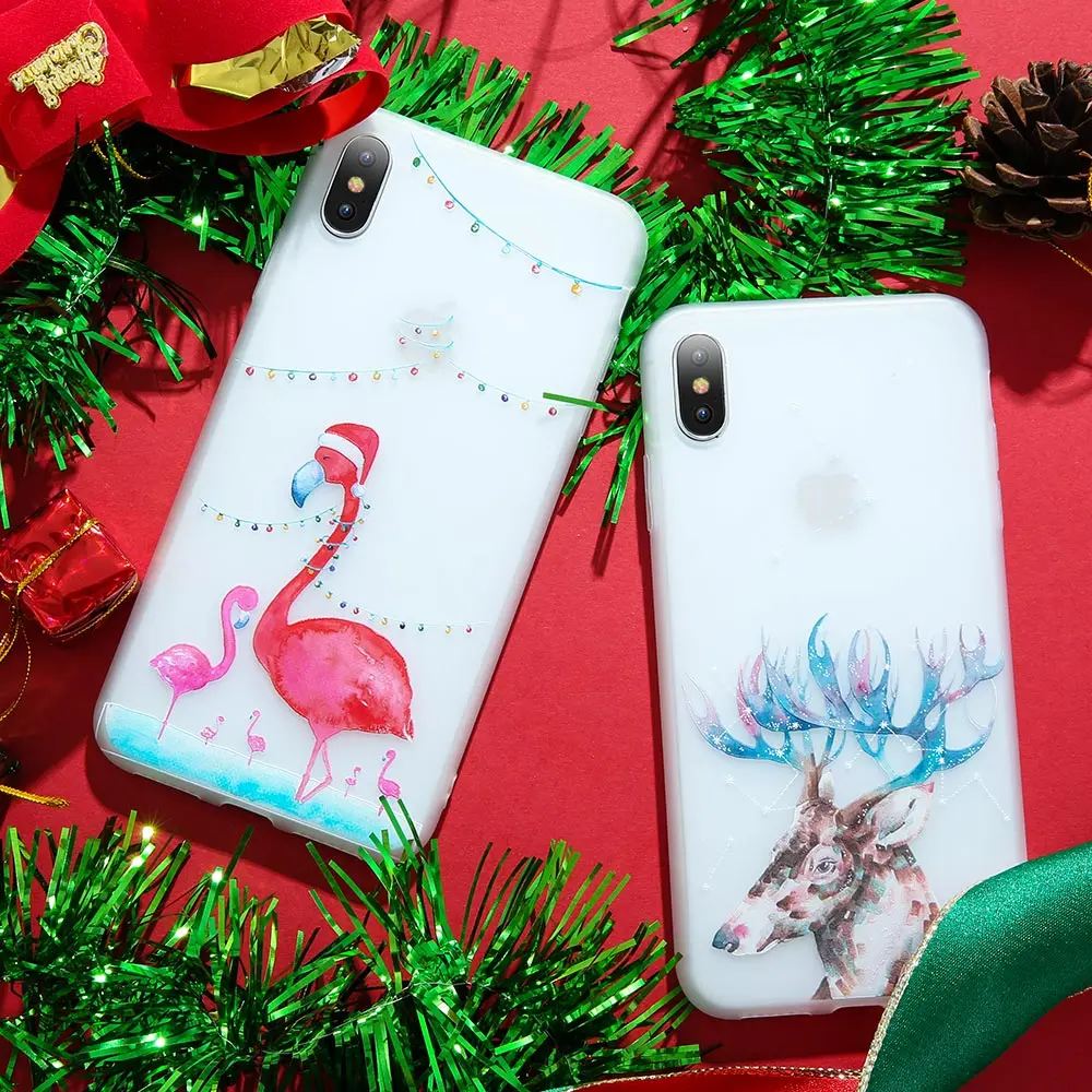Рождественский чехол FLOVEME для iPhone X XS MAX XR мягкие чехлы из ТПУ 6 7 8 6s plus SE зеркальный