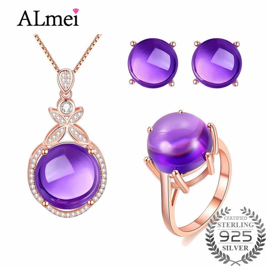 Almei 925 Sterling Silver Purple Amethyst Crystal Jewelry Set Earrings/Pendant/Necklace/Ring For Women Free Jewelry Box CT005
Almei 925 Sterling Silver Purple Amethyst Crystal Jewelry Set Earrings/Pendant/Necklace/Ring For Women Free Jewelry Box CT005