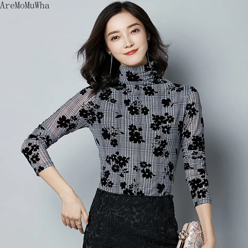 AreMoMuWha High Collar Mesh Bottoming Shirt Female 2019 New Thin Section Flocking Printing Foreign Style Slim Long-sleeved MH164
AreMoMuWha High Collar Mesh Bottoming Shirt Female 2019 New Thin Section Flocking Printing Foreign Style Slim Long-sleeved MH164
