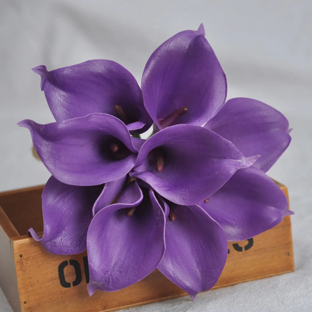 

9pcs Royal Purple Real Touch Artificial Calla Lilies Flower Arrangement Wedding Bouquet Home Decor