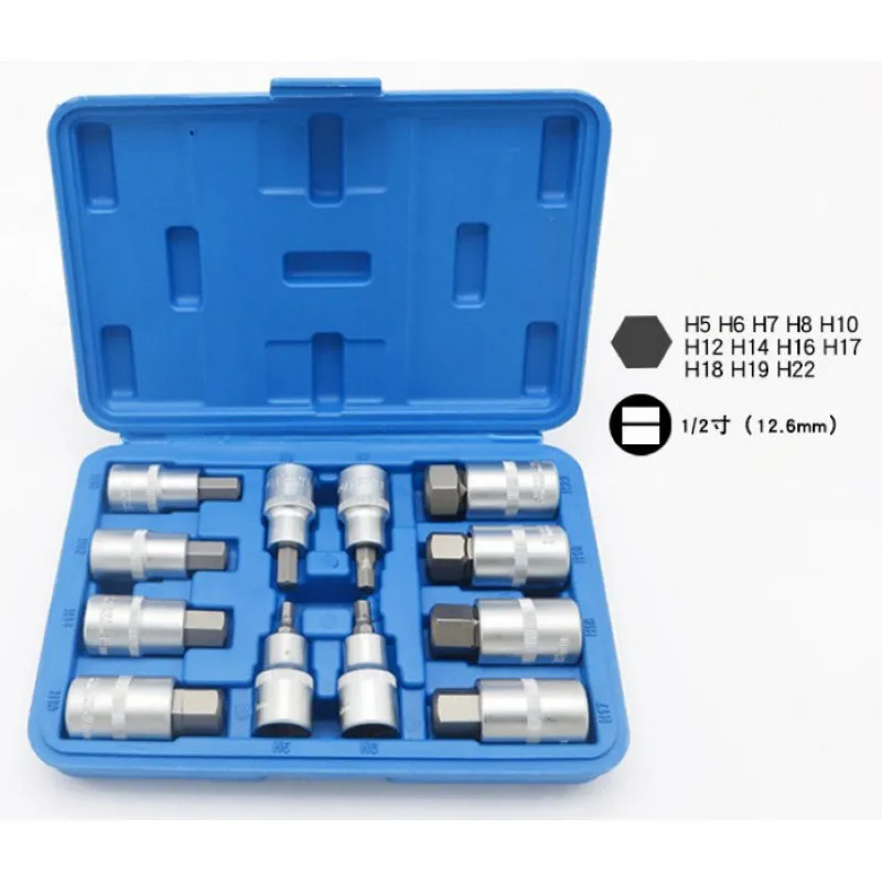 12Pcs Hex Bit Socket Set 1/2" Drive Allen Key Batch head Chrome Vanadium steel Screwdriver Bit Sockets Metric
12Pcs Hex Bit Socket Set 1/2" Drive Allen Key Batch head Chrome Vanadium steel Screwdriver Bit Sockets Metric